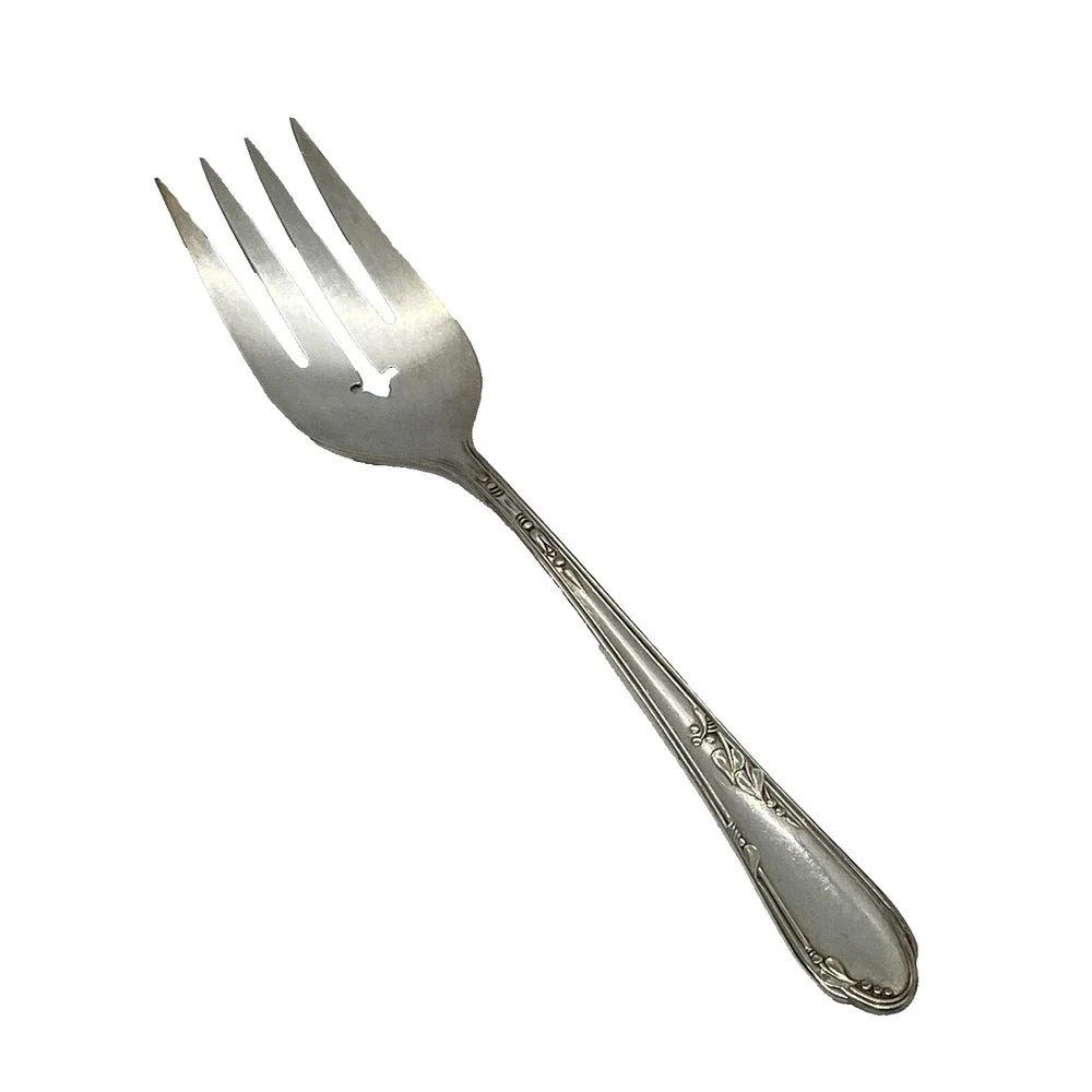 1936 Wm A Rogers A1 Meadowbrook 8” Serving Fork Silver Plate Heather Pattern